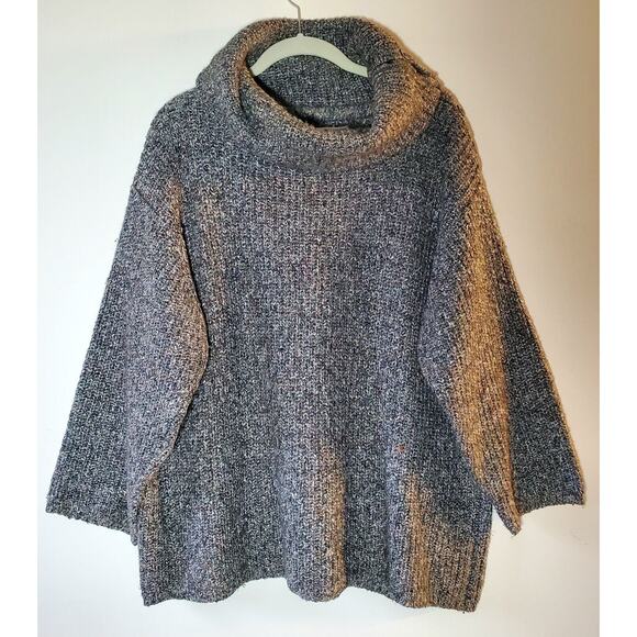 Design Options L Gray Cowl Sweater Oversize Shell Button 3/4 Sleeve Lagenlook - Picture 1 of 10